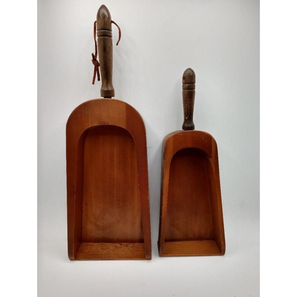 Set Of2 Vintage Wooden Grain Scoops W/Handles RusticFarmhouseDecor Made in Japan
